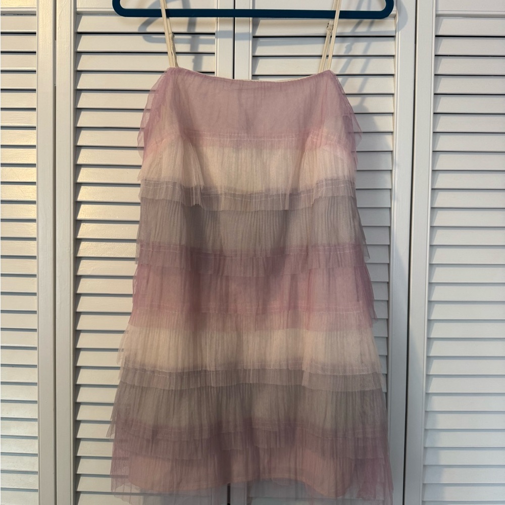 Pink A-Line Above Knee-Length Dress with Pleated Tiers